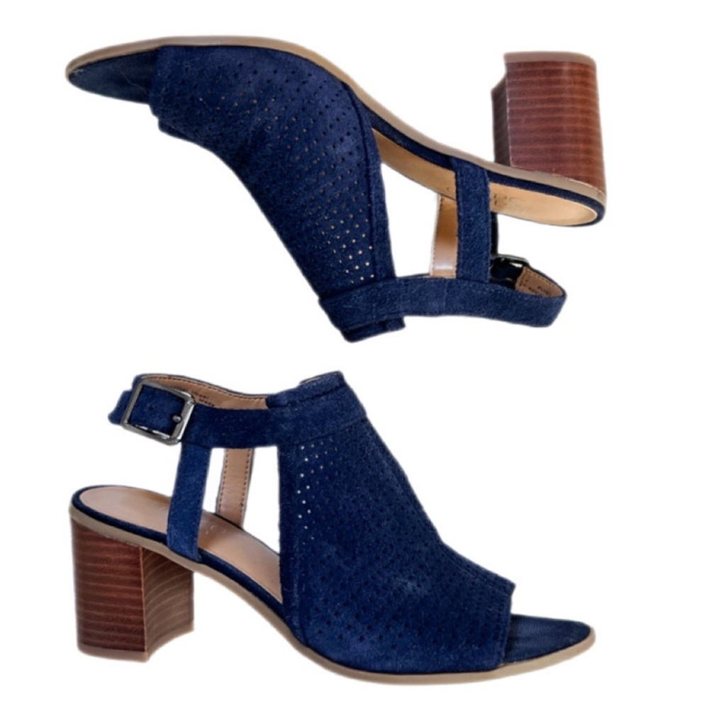 Franco Sarto Navy Suede Harlet 2 Block Heel Sandals 8